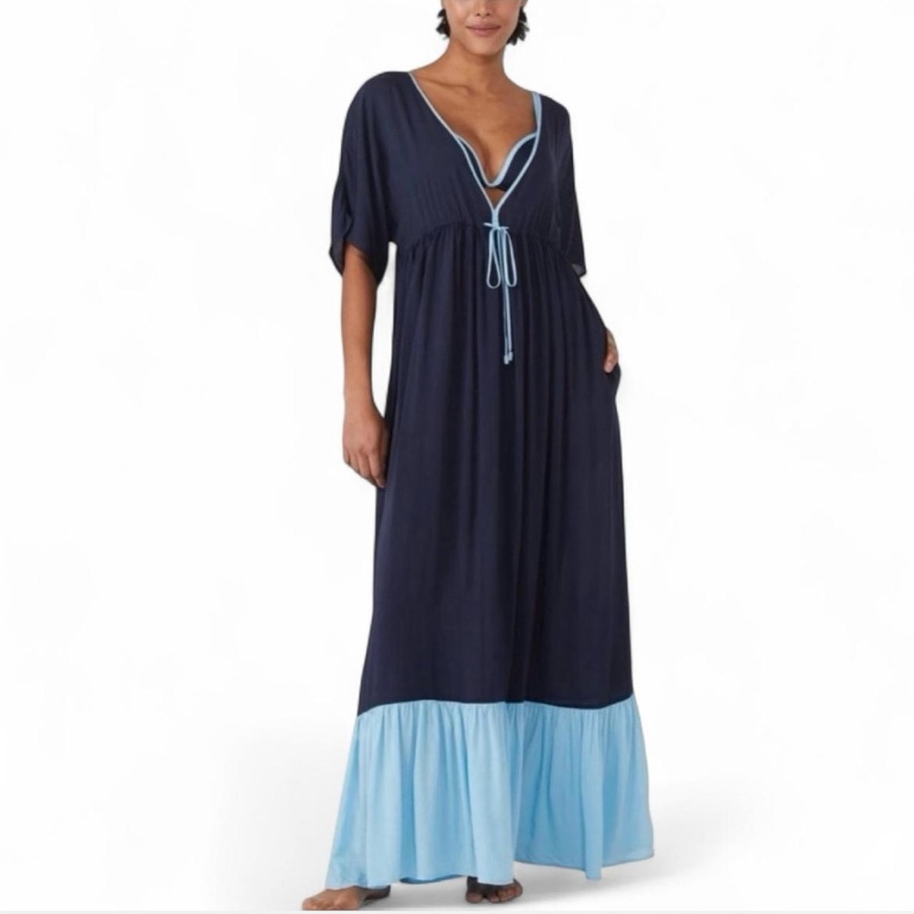 kate spade Blue Swim Coverup with Flowy Silhouette maxi dress color block size L